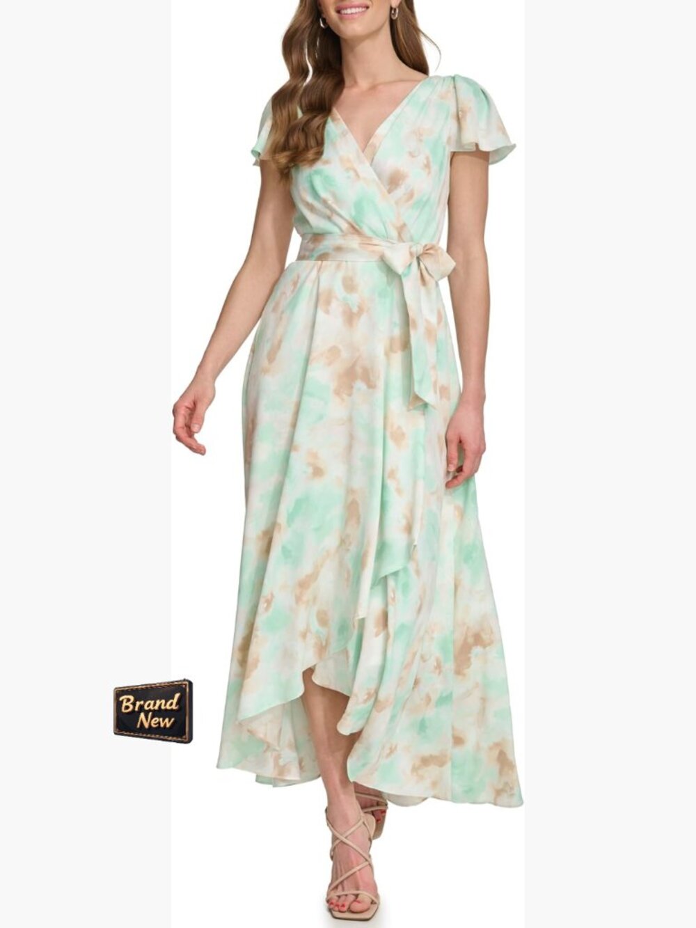 Flutter Sleeve Surplice Tie Fit & Flare Midi Dress